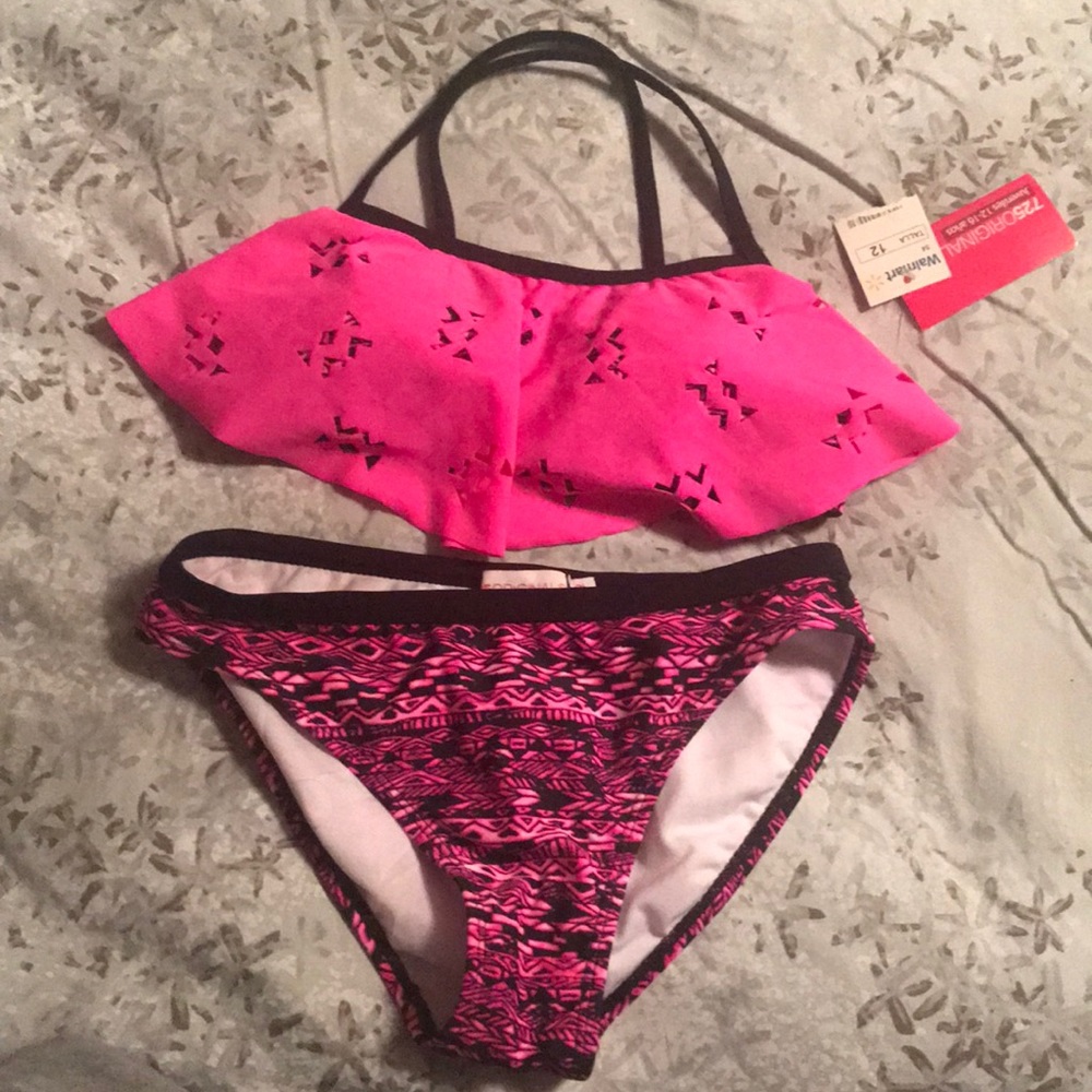 Pink and black geometric bathing suit, NWT